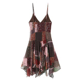 KYLETHOMASW  -  Vintage Patchwork Print Holiday Summer Sling Mini Dress Women Sexy V Neck A-line Holiday Sundress Female Vestidos