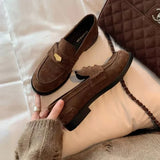 KYLETHOMASW  -  Fashion New Womens Suede Penny Loafers Women's Flats and Loafers,Low Heel Slip on Retro Лоферы Женские,Preppy Office Woman Shoes