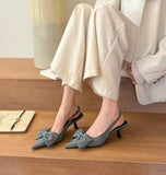 KYLETHOMASW  -  Fashion high heels women's striped design bow black temperament pointed stiletto sexy dress white bag sandals summer large size