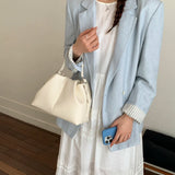 KYLETHOMASW  -  Women's Leather Drawstring Bucket Bag Minimalist Sweet Aesthetic Daily Crossbody Shoulder Bag Handbags and Purses