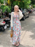KYLETHOMASW  -  French Sweet Floral Dress Women Summer Fashion Elgant Spaghetti Strap Dresses New Off Shoulder Travel Holiday Lady Vestidos