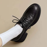 KYLETHOMASW  -  Womens Cowhide Lace Up Flat Shoes Oxford Round Toe Retro British High-Quality Soft Comfortable All Season Daily Shoes