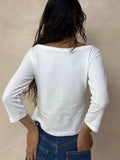 KYLETHOMASW  -  Solid Basic Three Quarter Sleeve T-shirts Woman Autumn Slash Neck Cotton Slim Crop Top Female Casual Simple All-match Tee Shirts