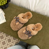 KYLETHOMASW  -  Fashion Women's Slippers Winter Women Sweet Slip-on Slippers Soft Furry Hairy Ladies Causal Flat Plush Slippers Non-slip