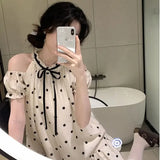 KYLTHOMASW  -   Sweet and Cute Girl's Polka Dot Off Shoulder Princess Doll Dress Summer New Chic Bubble Sleeve Loose A-line Midi Dress for Women