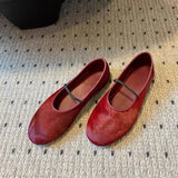 KYLETHOMASW  -  Round Toe Horsehair Ballet Flats Women Shoes Elastic Band Elegant Red Mary Janes Ladies Shallow Spring Autumn Black Loafers