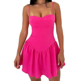 KYLETHOMASW  -  Sexy Rose Pink Bra Corset style Spaghetti Strap Mini Dress Women Backless Party Skater Low Waist Short Sling Robe Vestido