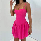 KYLETHOMASW  -  Sexy Rose Pink Bra Corset style Spaghetti Strap Mini Dress Women Backless Party Skater Low Waist Short Sling Robe Vestido