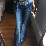 KYLETHOMASW  -  American Retro Y2k Millennial Spice Girls Low-rise Jeans Children's Summer Design Three-dimensional Pocket Micropull Floor Pants