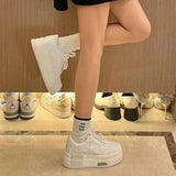 KYLETHOMASW  -  Sweet Cool Women Solid White Star PatternPlatform Sneakers AirCushion Thick Sole Lace Up HeightenCasual Street Skate Board Shoes
