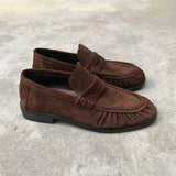 KYLETHOMASW  -  Round-toed loafers for women with pleated low heels Retro Brown Ladies Shoes Woman Fashion Brand Designer Shoes for Women