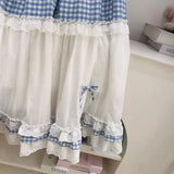 KYLETHOMASW  -  Cute Mori Girl Style Summer Bow Ruffle Plaid A-Line Maxi Skirt Korean Fashion Kawaii High Waist Picnic Long Skirts for Women