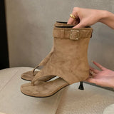 KYLETHOMASW  -  New 2025 Fashion Open Toe Ladies Ankle Boots With Thin Heels Footwear Women Heeled Short Sandals Booties Shoes Female Flip flops