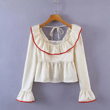 KYLETHOMASW  -  Vintage blouses for women fashion 2024 white ruffle top elegant korean fashion long sleeve blouses women casual shirts elegant