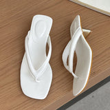 KYLETHOMASW  -  Street Style Fashion Thin Low Heels Slippers Square Head Clip Toe Sandals Female Mules Slides Shoes Beach Flip Flops
