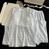 KYLETHOMASW  -  Fashion Striped Print Women's Casual Pyjama Set Spring/Autumn Y2K Simple O-Neck Pullover Top Long Sleeve Two-Piece Set Homewear