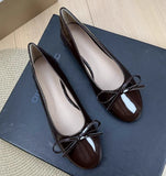 KYLETHOMASW  -  Women Round Toe Ballet Flats Spongy Bottom  Hot New 2024 Italian Shoes Patent Leather Classic Bow-Knot Dressing Slip-On 34 48 47