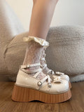 KYLETHOMASW  -  Sweet  Knot Mary Jane Shoes Women's Thick Bottom Platform Lovely Lolita Single Shoes New  Summer Fashion PU Mate...