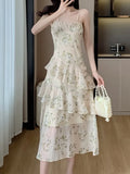 KYLETHOMASW  -  Elegant and Chic Women Fashion New Summer Dress Spaghetti Strap Vintage A-Line Floral Print Midi Dresses Female Clothes Vestidos