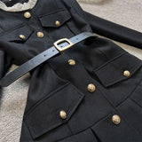 KYLETHOMASW  -  Autumn and winter clothing,  black suit, short skirt, spring waist cinching, new  waist cinching, long sleeved patchwork dress,