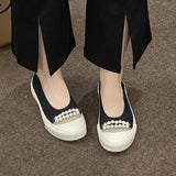 KYLETHOMASW  -  Fashion Shallow Mouth Round Head Women's Single Shoes Spring Autumn New Woven Pearl Bow Thick Soled Low Comfort Loafer Shoe