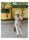 KYLETHOMASW  -  French Elegant Flying Sleeve Floral Dress for Women Summer Stylish Splicing Square Neck Slimming A-line Long Dress