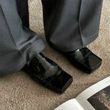 KYLETHOMASW  -  Fashion Square Toe Patent Leather Women's Loafers Comfortable Flat Mules for Women Retro Low Square Heel Black Women's Shoes