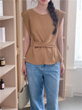 KYLETHOMASW  -  Work Wear Blouses Chic Women Solid Minimalist Summer Casual Sleeveless Daily Fashion New 2024 Elegant Office Lady