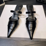 KYLETHOMASW  -  Brand Slippers Women Pointed Toe Slides Women Low Heel Mules Thin Heel Slippers Outdoor Flip Flops  Pleated Shoes Female Sandals