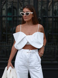 Kylethomasw  Summer Sexy Cropped Camisole For Women Fashion Spaghetti Strap Big Bow Front Ruched Tops Female Vintage Backless Top