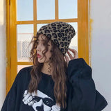 KYLTHOMASW  -  Sweet Hot Girl Leopard Print Skullies Women's Autumn and Winter Japanese Retro Knitted Beanies Fashion Female Trendy Accessories