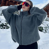KYLETHOMASW  -  Casual Lamb's Wool Patchwork Women Coat Print 3d Flower Pocket Long Sleeve Zippers Female Jacket 2025 Autumn Winter Lady Outwear