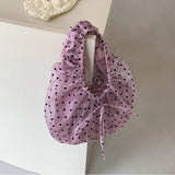 KYLETHOMASW  -  Korean Polka Dot Pleated Dumpling Bag Chic Retro Lace Drawstring Crossbody Shoulder Tote For Women Gentle Casual Commute Travel