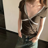 KYLETHOMASW  -  Y2k Clothes T Shirt for Women V Neck Sexy Spring Summer Polka Dot Ropa De Mujer Fashion Spicy Girl Retro Short Tees