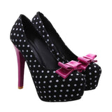 KYLETHOMASW  -  Spring Autumn New Women's Pumps Sweet Bow Polka Dot High-Heeled Single Shoes Round Toe Thin Heels Plus Size Women Shoes 슬리퍼