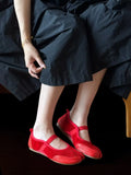 KYLETHOMASW  -  Ballet Flats Tabi Shoes for Woman Comfortable Hollow Out Elegant Red Mary Janes Shoes Ladies Elastic Band Spring Autumn Loafers