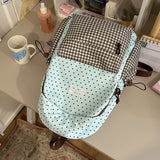 KYLETHOMASW  -  Cute Patchwork Student Book Backpack Ladies Lace Bow Decor Multi Pocket Daily Travel Shoulder Bag Women Fashion Back Packs