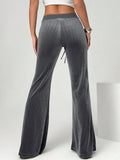 KYLETHOMASW  -  Autumn Winter Lady High Waist Casual Solid Velvet Flared Trousers Autumn Winter Lady High Waist Casual Velvet Flared Trousers