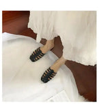 KYLETHOMASW  -  Shoes Slippers Soft Slides Slipers Women Cover Toe Low Loafers Fretwork Heels Comfort 2025 Flat Basic Fabric Rubber Cane PU