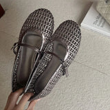 KYLETHOMASW  -  Spring New Women Flat Shoes Fashion Weave Round Toe Ladies Casual Mary Jane Shoes Soft Flat Heel Casual Single Shoes