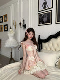 KYLETHOMASW  -  Sweet Coquette 3D Floral Applique Mock Two Piece Princess Dress Women Fairycore Pink Bowknot Puffy Birthday Party Gown Outfits