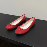 KYLETHOMASW  -  New Round Toe Mary Jane Shoes Patent Leather Bow Ballet Flats Womens Low Block Heel Pumps Elegant Daily Dress Zapatos Mujer