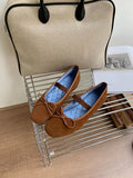 KYLETHOMASW  -  Sweet Butterfly Knot Stripe Design Mary Jane Shoes Women Comfortable Suede Elastic Band Casual Flats Elegant Brand Designer Shoe