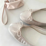 KYLETHOMASW  -  Trend Shimmer Glitter Bow Round Toe Women's Flats and Loafers Soft Satin Daily Zapatillas De Mujer Sweet Dating Sapato Feminino