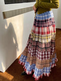 KYLETHOMASW  -  Plaid Patchwork Y2k Skirt Female  Summer New Vintage Niche High Waist Long Skirts for Woman Korean Fashion Faldas