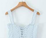 KYLETHOMASW  -  Women Lace Up Bandage Back Patchwork Plaid Dress Sexy Corset Style A-line Midi Casual Summer Dresses Sling Robe