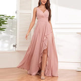 KYLETHOMASW  -  Casual Women V Neck Bridesmaid Dresses 2024 New Fashion Slit Long Ruffle Formal Evening  Dress Wedding Party Gowns Chiffon Dress