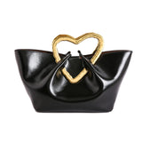 KYLETHOMASW  -  French Retro Oil Wax Pu Handbag Women Heart Shaped Golden Metal Handle Soft Ruched Large Tote Bag Versatile Daily Shoulder Bag