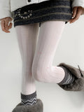 KYLETHOMASW  -  Nighttime Classroom Grey Tights Women's Spring Autumn Style Retro Hollow Vertical Stripe Socks  Knot Printed Base La...