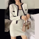 Kylethomasw Autumn/Winter Elegant Elegant Small Fragrant Wind Contrast Knitted Cardigan+Suspended Tank Top Knitted Dress ins
